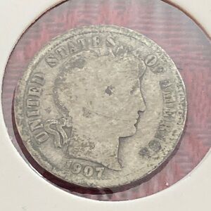 Antique 1907S Barber Liberty Head  Dime 90% Silver
